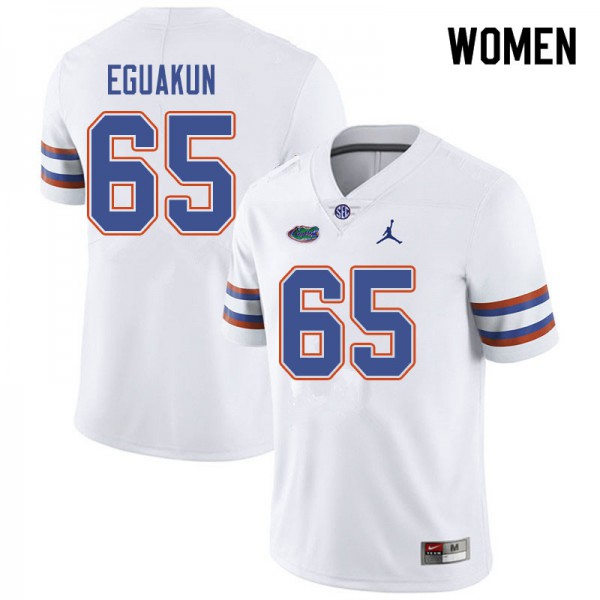Jordan Brand Women #65 Kingsley Eguakun Florida Gators College Football Jersey White